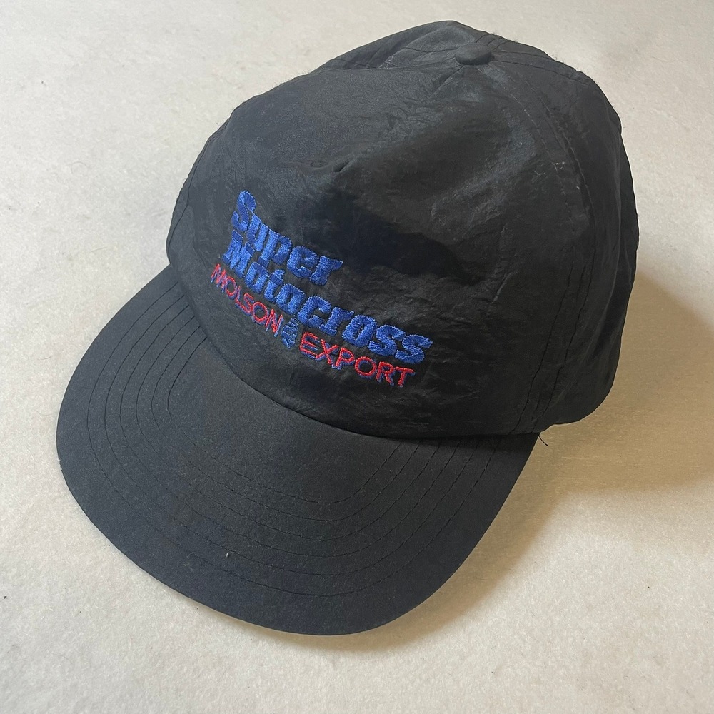 Vintage Super Motocross Molson Export‎  Black Nylon Hat Cap Adjustable Headline
